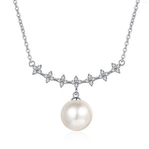 Цепи 10-11 мм 5A пресноводная жемчужная педант Моссанитовый ожерелье для женщин 925 стерлинговое серебряное серебро платиновая улыбка прекрасные украшения