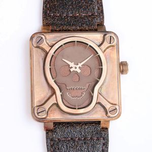 Teure, hochwertige, limitierte Herren-Vintage-Uhr mit Totenkopf-Super-Glow-in-the-Dark-Füllung, Geisterkopf, eins nach dem anderen, perfekt graviertes Saphir-Automatikwerk