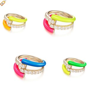 Wholesale Fashion Adjustable Zirconia 18K Gold and Diamond Enamel Ring 925 Sterling Silver European And American Jewelry