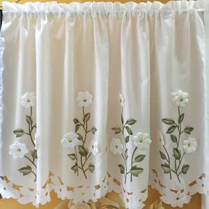 Curtain 1PCS W75xH90CM Luxury American Rustic Flower Embroidered Burnout Short Kitchen Half Rod Coffee Cabinet Door Curtains