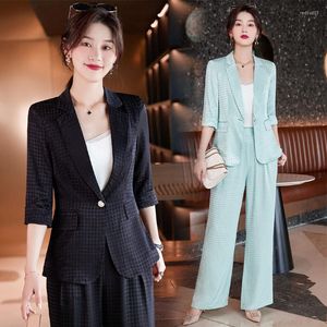 Women's Two Piece Pants Half Sleeve Fashion Women's Wear White Small Suit Jacket Office Lady Beauty Technician Black Work Uniforms