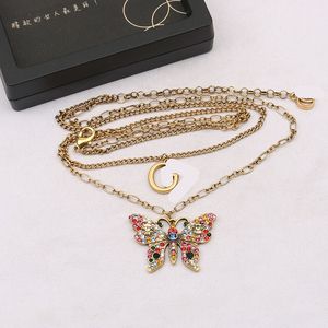 19Style Luxury Designer Double Letter Pendant Halsband 18K Gold Plated Crysatl Pearl Rhinestone tröja Halsband för kvinnor Bröllopsfest Jewerlry Tillbehör G2