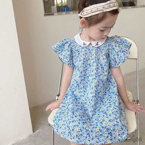 Flickans klänningar Summer Girls Country Style Brodery Doll Collar Flying Sleeves Mini Cute Dress Party Princess Charm Vestidos R230607