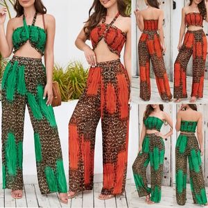 Women's Shorts Summer Elegant Two Piece Outfits for Women Sexy Halter Tank-Crop-Tops and Wide Leg Pant Sets 230606