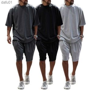 Ternos masculinos camisetas soltas e shorts moda verão roupas da moda L230520