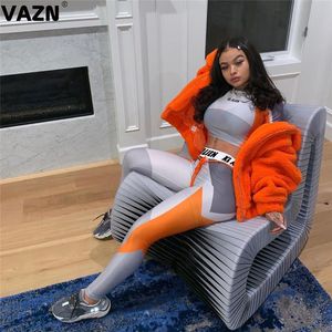 Womens Two Piece Pants VAZN Women Casual Shinny Solid Outfit Pieces Set Full Sleeve Pant Sport Running Sets 230607