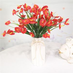 Dekorative Blumen 1 Bouquet Künstliche Anthurium Blume Gefälschte Pflanze DIY Hochzeit Party Dekor Ornament Für Home El Garten