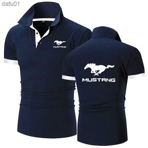 Yaz Erkekler Polo Gömlek Mustang Baskı Gündelik Yüksek Kaliteli Pamuk Kısa Kollu Adam Harajuku Klasik Üstler Özel T-Shirts L230520