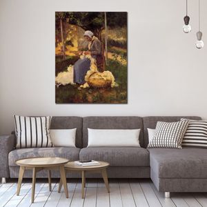 Impressionist Canvas Art Female Peasant Carding Wool Camille Pissarro Oil Painting Handmade Landscape Modern Bedroom Decor