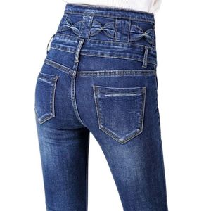 Jeans elastische Hochtaille Jeans Frauen Herbst Schlanke Hüfte Erhöhen Sie Bauch schwarze Skinnyhose Allmatch lässig weibliche Denimbleistifthose