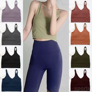 lu 정렬 Lu V-Neck Sport Bra girl with 패딩 피트니스 요가 조끼 빠른 건조 보디 빌딩 탑 탄성 운동 속옷 체육관 탱크 탑 푸시 업 소매