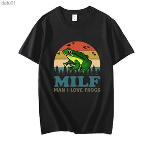 MILF Man I Love Frogs Funny Saying Frog Amphibian Lovers Vintage Funny Unisex T-Shirt Camisa Masculina Manga Curta Algodão T-shirt