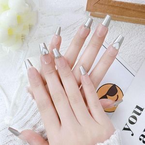 Unhas postiças 1 caixa de lindo conjunto de unhas falsas camélia e dicas de amor comprimento médio goma de geléia vestível decoração por atacado