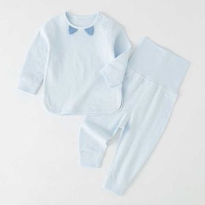 Conjunto de calças de proteção de barriga de cintura alta pura primavera outono roupas íntimas de bebê suéter infantil todo algodão roupas masculinas e femininas