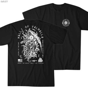 Hall of Valhalla. Vi king Skull Tactical Grim Reaper Tattoo T-Shirt 100% Cotton O-Neck Summer Short Sleeve Casual Mens T-shirt L230520