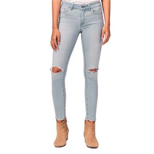 Jeans Middle Waist Light Blue Ripped Women Fashion Casual Skinny Stretch Denim Pants