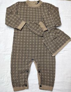 Autumn Winter nyfödda Rompers varm ull stickad filt baby pojkar jumpsuit småbarn spädbarn rompers hatt 2 st