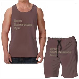 Erkeklerin Trailsuits Summermen Tank Tops Kadınlar Haikus kolay ama bazen mantıksız buzdolabı erkek plaj şortları fitness setleri