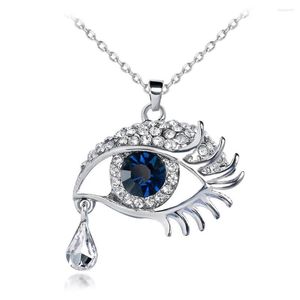 Pendant Necklaces HC Blue Eye Tear Drop Women Necklace Fashion Silvery Long Vintage Crystal Rhinestone Boho F