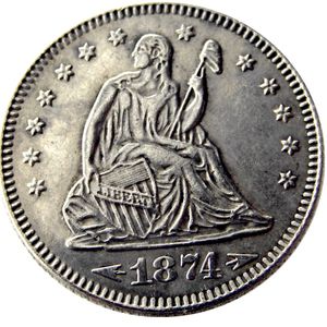 US 1874 Arrows P / S seduto Liberty Quater Dollar Copia moneta placcata argento