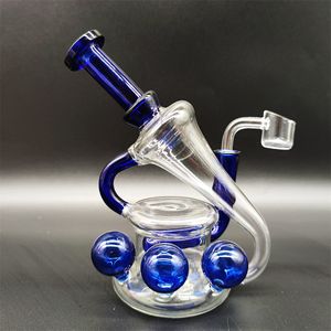 8 Inch Glass Water Pipe Bong Heady Bong Incycler Blue Instrument Style Heady Pipe Smoking Dabber Rig Recycler 14.4mm Female Joint with Regular Bowl Perc