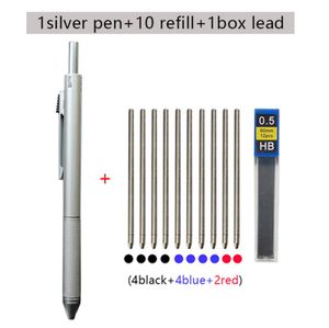 Metall Multicolor Penns 0,5 mm svartblå röd bläck penna automatik blyerts ledning 4 i 1 kulspet penna uppsättning av skollärning