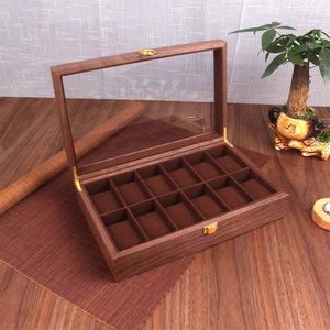 Watch Boxes & Cases Wooden Box Holder Storage Display Organizer Luxury Retro Solid Wood Casket Transparent Glass 12 Epitopes Watch344I