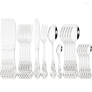 Servis uppsättningar Vintage 6/24pcs Flatware Set Dinner Knife Fork Spoons Cutlery rostfritt stål Silverware Köksbord