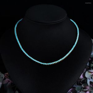 Цепи Beaqueen Thin Tennis Choker Burquoise Cz Collese с безопасной застежкой Золотой обручальные украшения для женщин N034