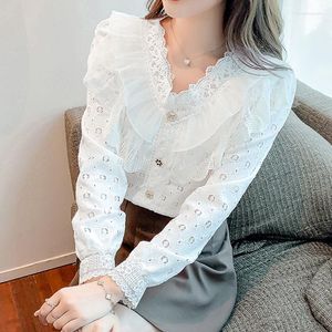 Женские блузки женские топы Blusas Fashion Lace Woman Женщина весенняя длинное рукав рубашки рубашки белая офисная одежда