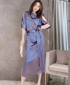 Summer New Sexy Off Shoulder Waist Dress Style Slim Slim Mid length Dress