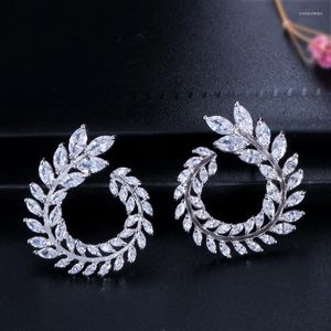 Studörhängen Sipengjel Trendy Sparkly Crystal Olive Branch Leaf Form Flower Big For Women Boucle D'Oreille Femme 2023