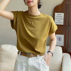 Women's T Shirts Summer Ins Wind Bat Sleeve T-shirt Loose Short Solid Color Everything Match Right Shoulder Design Sense Top