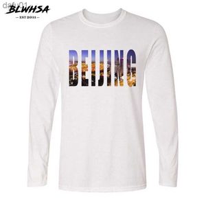 BLWHSA Tourism City Beijing Design Estampado Camiseta Masculina Manga Comprida Outono Jovem Camiseta Casual Algodão Moda Roupas Masculinas L230520