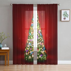 Tenda Merry Christams Tree Tulle Tende per soggiorno Camera da letto Cucina Decorazione Chiffon Voile trasparente Finestra Drappo personalizzato