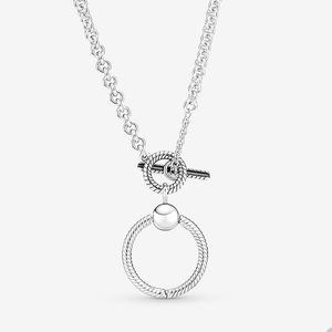 925 Sterling Silver Charm Necklaces for Pandora Moments O Pendant T-bar Necklace Set designer Jewelry For Women Girls Sisters Gift Chain necklace with Original Box