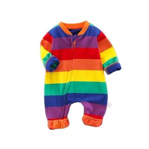 Rompers born Herbst Frühling Gestreifter Regenbogen Body Reißverschluss Langarm Baumwolle Beibei Body Baby Body 0-12M 230607