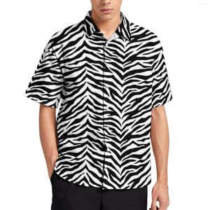 Mäns casual skjortor sebra tryck skjorta djur ränder strand lös hawaiian stilfulla blusar kort ärm design överdimensionerade kläder