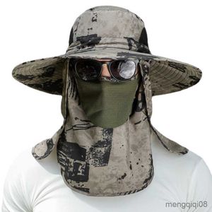 Cappelli a tesa larga Cappello a secchiello da uomo con camuffamento Estate Prevenzione della sabbia Esercito Sole Impermeabile Cappello da pesca all'aperto R230607