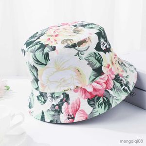 ワイドブリム帽子夏のバケツハットヒップホップキャップ女性男性ファッション印刷花釣り漁師屋外サンシェードR230607