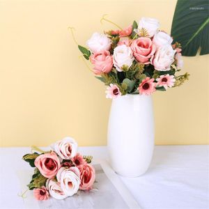 Flores decorativas estilo europeu 5 cabeças 32cm seda vermelha rosas artificiais flor casamento decoração de casa alta qualidade grande buquê falso