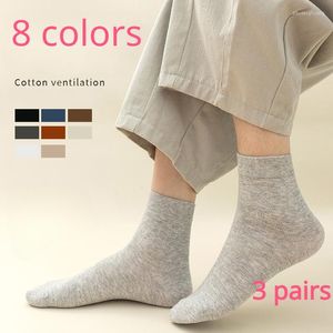 Herrstrumpor 3 par män bomulls mitten av rör socken solid solor högkvalitativ kort vår sommar absorberar svett elastiska sporter