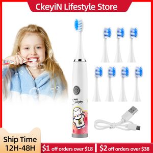 Toothbrush CkeyiN Kids Sonic Electric Children's Automatic Ultrasonic Teeth Tooth Brush Cartoon Pattern 3 12 Years Old Children 230607