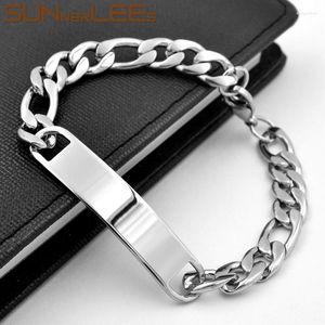 Link Bracelets SUNNERLEES Stainless Steel ID Bracelet High Polished Surface Charm Chain Silver Color Men Women Jewelry Gift SCB16