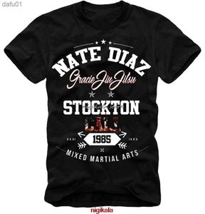 Erkek Moda E1syndicate Nate Diaz T-Shirt Conor Mc Gregor Nick S-5xl Siyah Kısa Kollu Adam Tee TOPS L230520