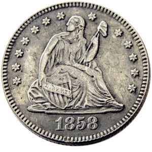 Moeda de 1858 P/O/S Sentada Liberty Quater Dollar Banhada a Prata Copiada