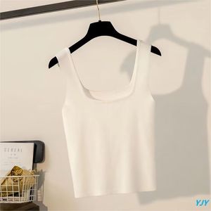 Camisola de tricô de seda gelada feminina sem mangas Vestuário feminino de verão Estilo ocidental Slim Fit Emagrecedor e Terno curto Camisa com fundo interno