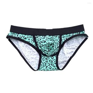 Underbyxor trosor för män öppnar front underkläder sexig leopard u konvex påse shorts elasticitet trosor underkläder bikini slip homme