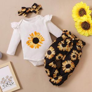 Tench Coats Preschool Girls' Long Sleeve Letter T Shirt Pullover Sunflower Print Children's Set Skirt For Girls 4 Yr Old Girl