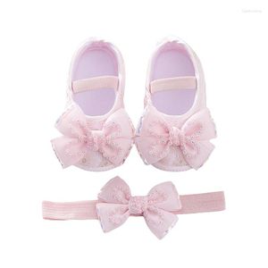 First Walkers Baby Girls Mary Jane Flats Beaded Bow Princess Wedding Dress Shoes And Headband For Born Infant Toddler